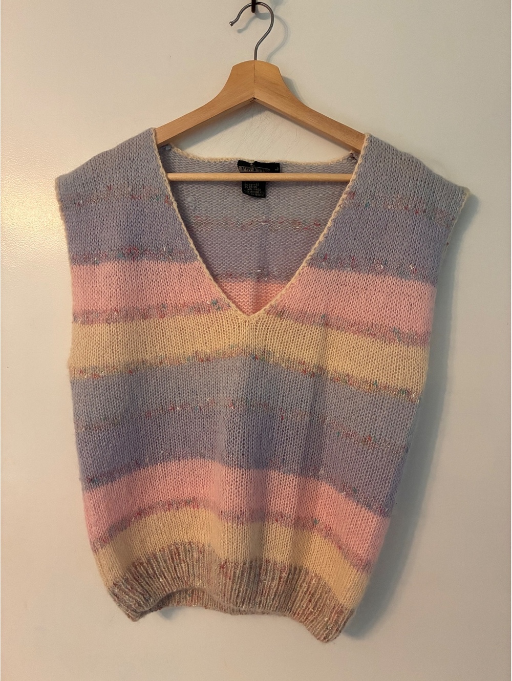 Vintage Boundary Waters Mohair Pastel Striped Sweater Vest Large